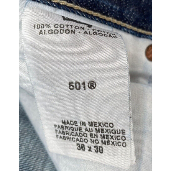 Levi's Mens 501 Jeans 36x30 Regular Fit Dark Wash Denim Button Fly Blue - Picture 5 of 11